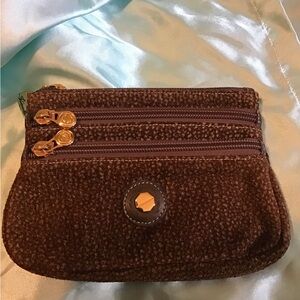 FONTANELLI ITALY ZIP POUCH LEATHER SUEDE GUC GOLD HDWR